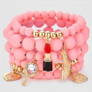 Pink Beaded Charm Bracelet Stack - Brand